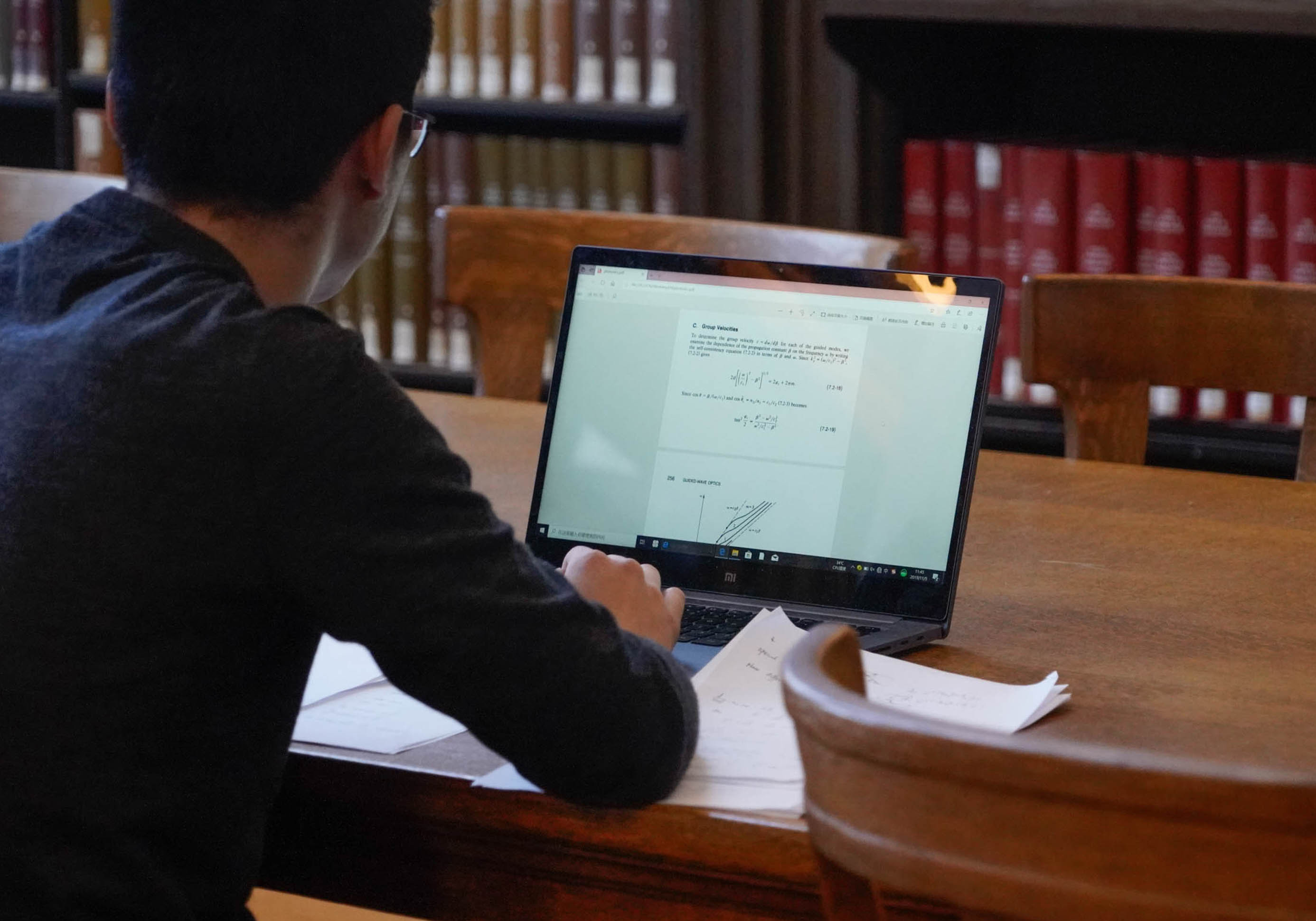 A student works in the library