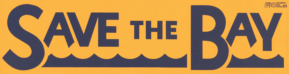 Save the Bay bumper sticker in gold and blue