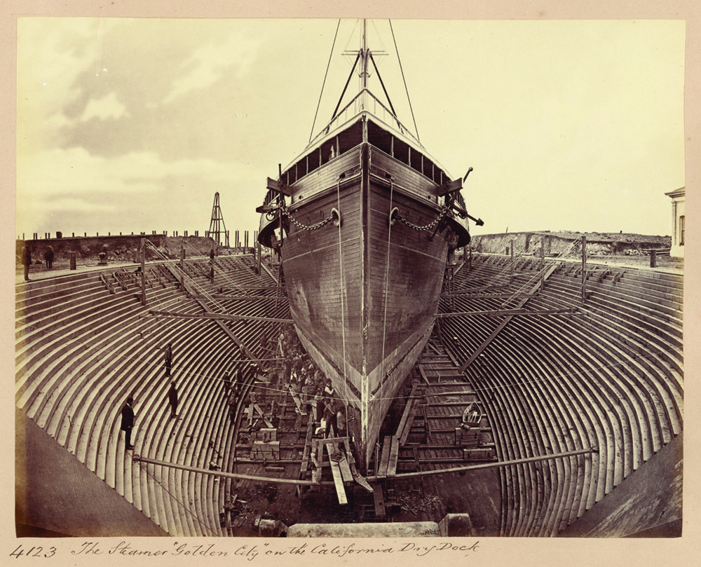 a ship from the 1800s in dry dock