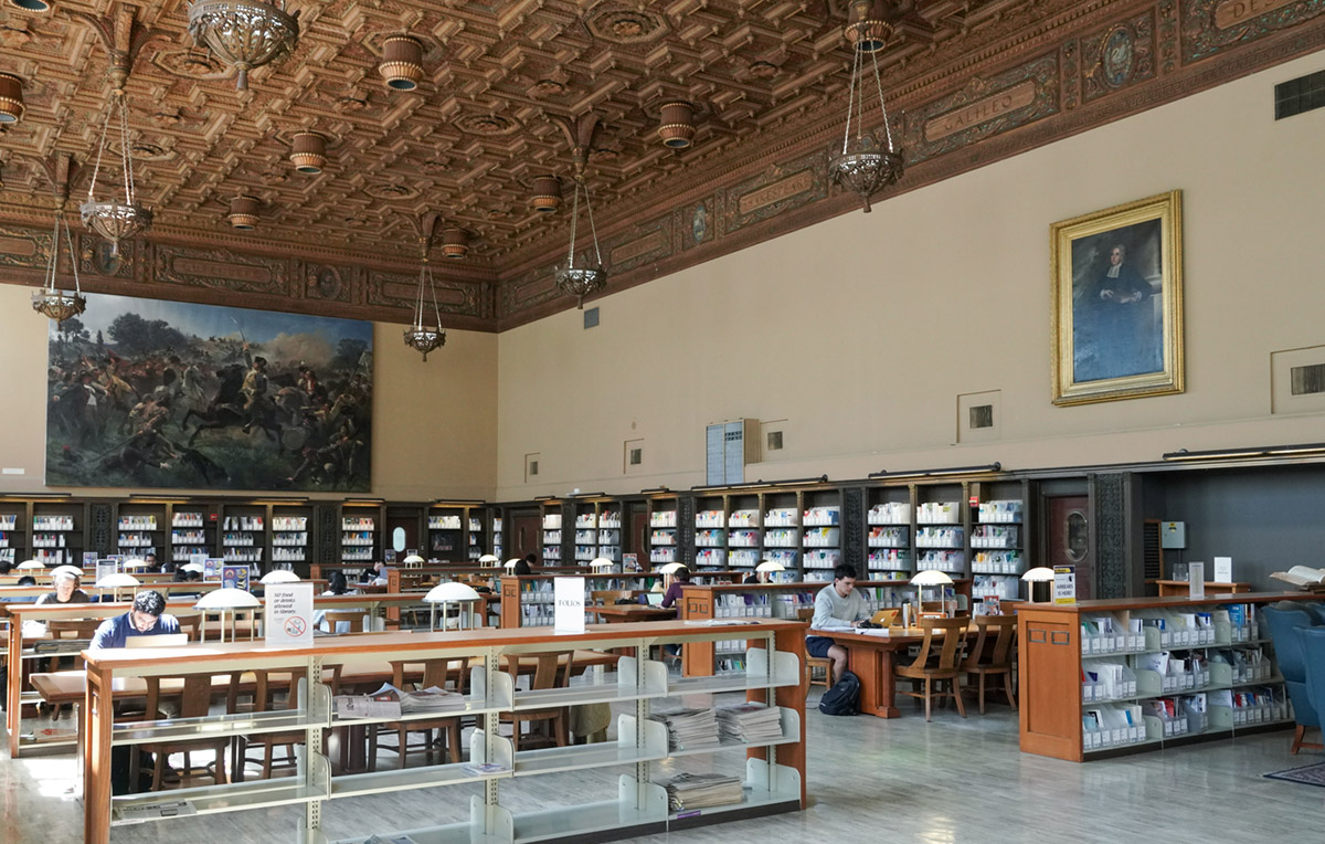 wide shot of heyns reading room with students