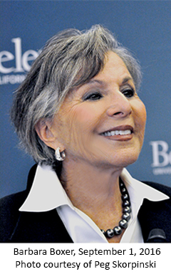 Photo of Barbara Boxer, September 1, 2016, Coutesy of Peg Skorpinski