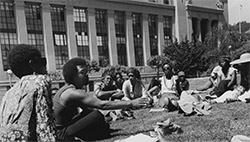 Photo of a class outside of the Biology building, courtesy of The Bancroft Library University Archives