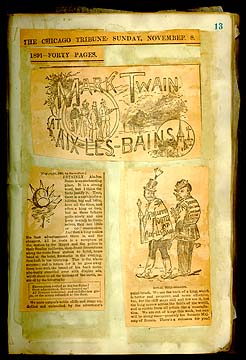 Orion Clemens’s scrapbook with 1891 travel article by Mark Twain. [Mark Twain Papers]