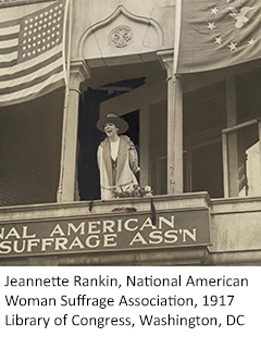 Photo of Jeannette Rankin speaking from the National American Women Suffrage Association, 1917, Library of Congress, Washington DC