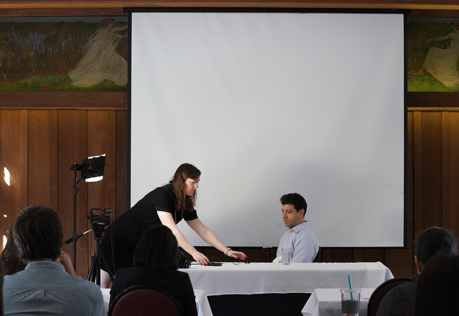 Speakers set up for interview