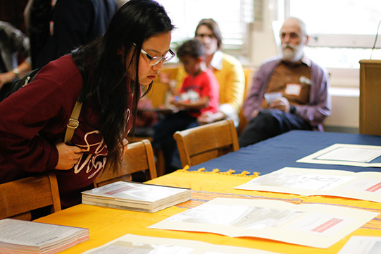 Guest looks at documents