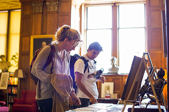 Students peruse art in Morrison