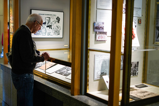 Visitor examines exhibit