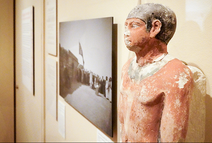 A tomb statue is on display