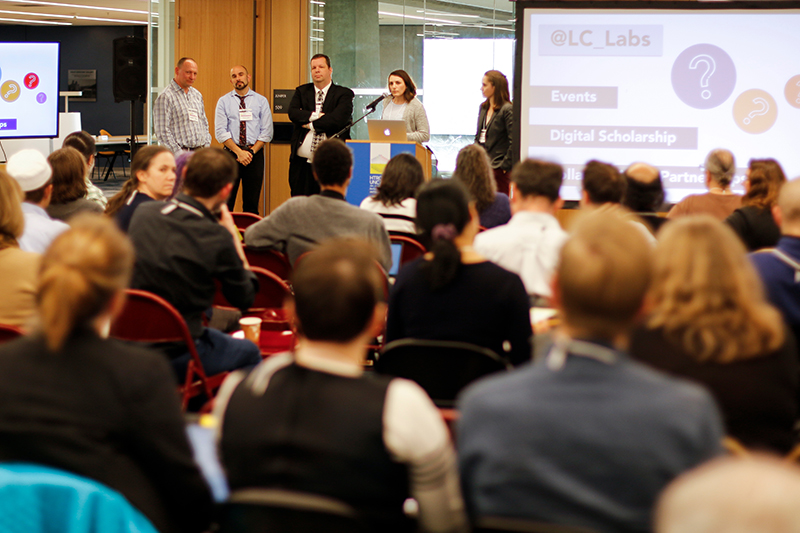 Speakers listen to a question at the UnCamp on Thursday, Jan. 25, 2018. (Photo by J. Pierre Carrillo for the University Library)