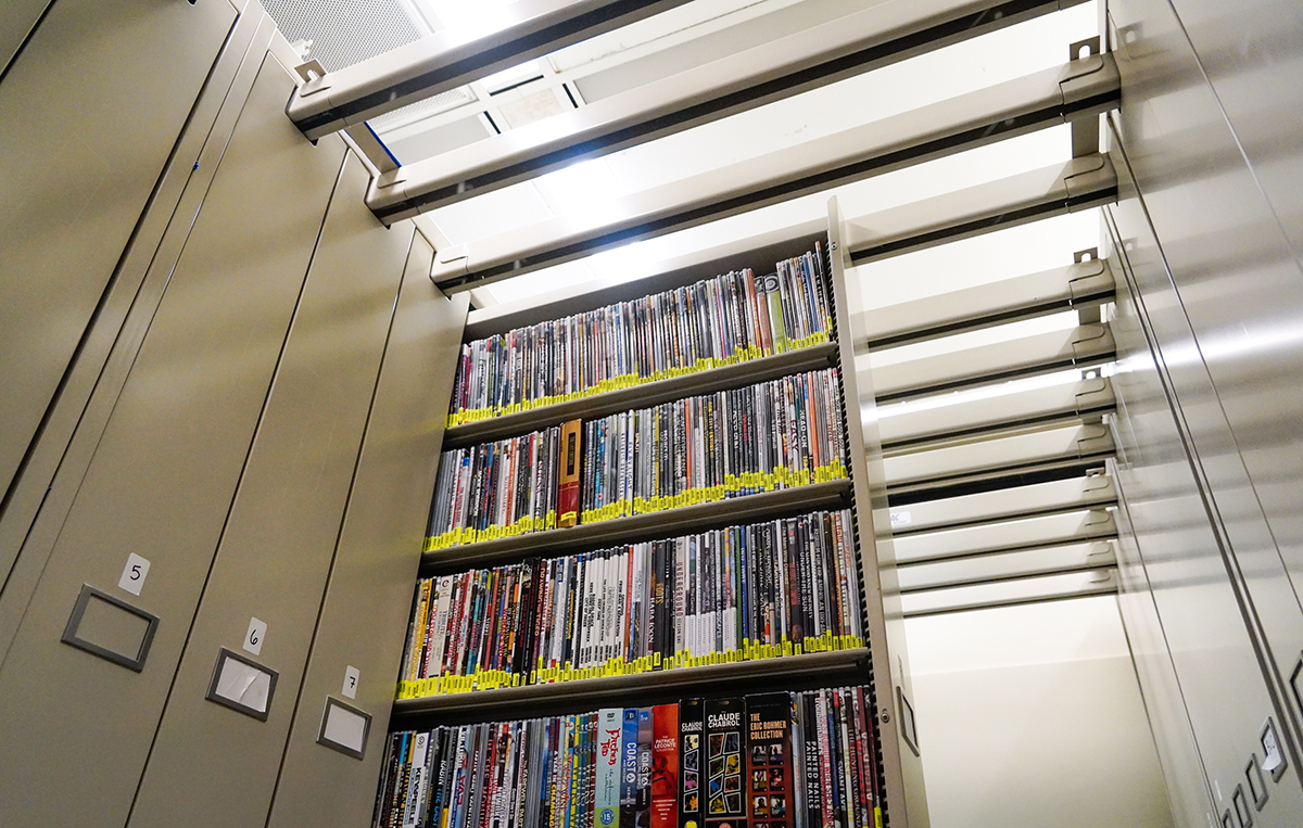 Shelves of DVDs