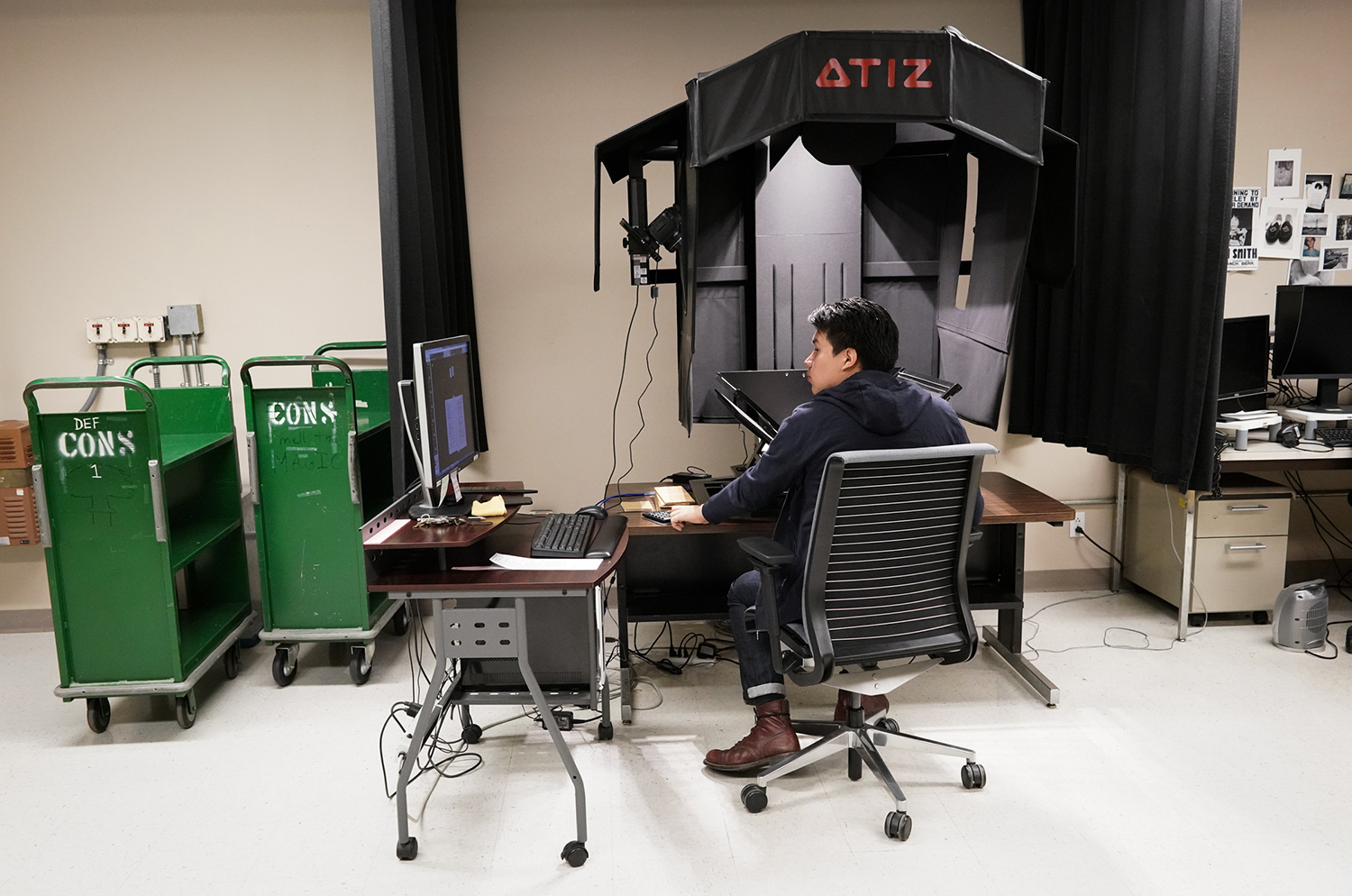 Worker scans a book