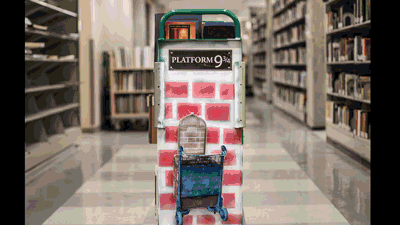 A gif of decorated booktrucks