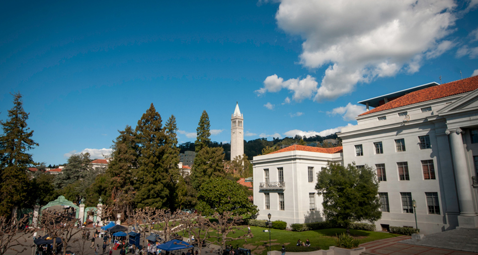 UC Berkeley campus with Campanile and blue sky