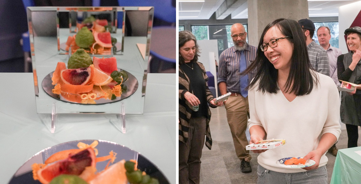 Amy Dinh, right, collects her prize for her entry Infinite Zest, at left.