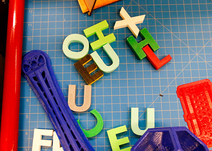 3D-printed letters in Makerspace