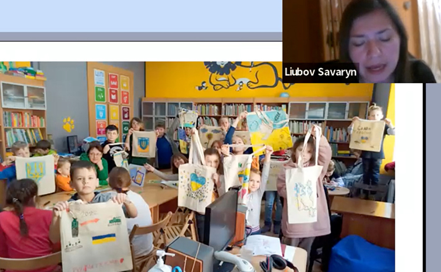 Images of children in a Ukrainian library