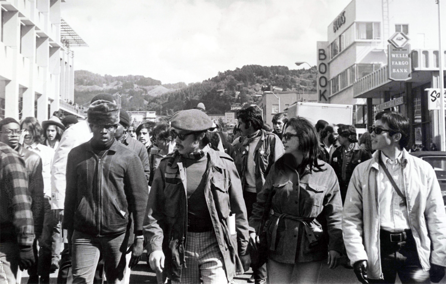 Group walking down Bancroft