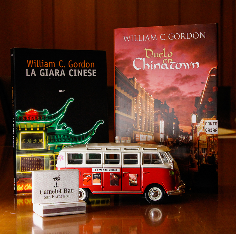 Items from Gordon’s collection in The Bancroft Library include a miniature Volkwagen bus, matchboxes, and copies of his books. (Photo by Jami Smith for the University Library)