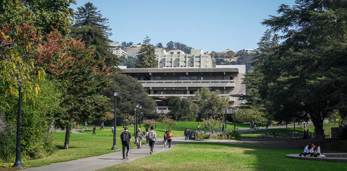 Students walk toward Moffit Library