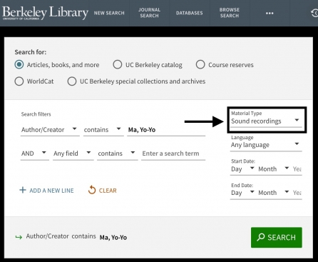 select sound recordings in the material type drop down